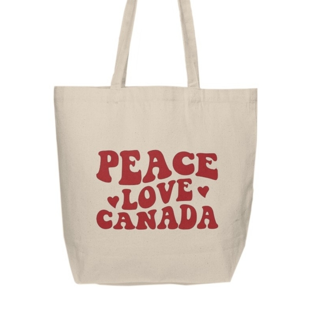 Retro Groovy Peace Love Canada Custom Canvas Tote Bag - Picture 2 of 2